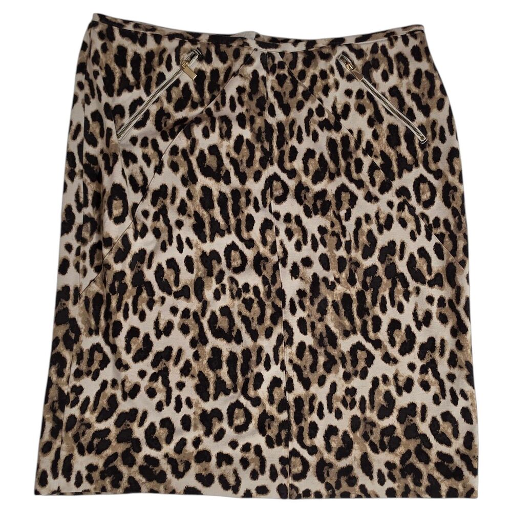 Black Label Chico's Size 3 Leopard Pencil Skirt Gold Zip Accent